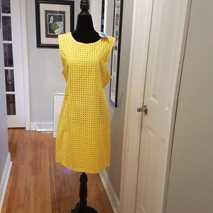 ALFRED SUNG YELLOW EYELET SUMMER SHIFT DRESS SIZE 12/14.